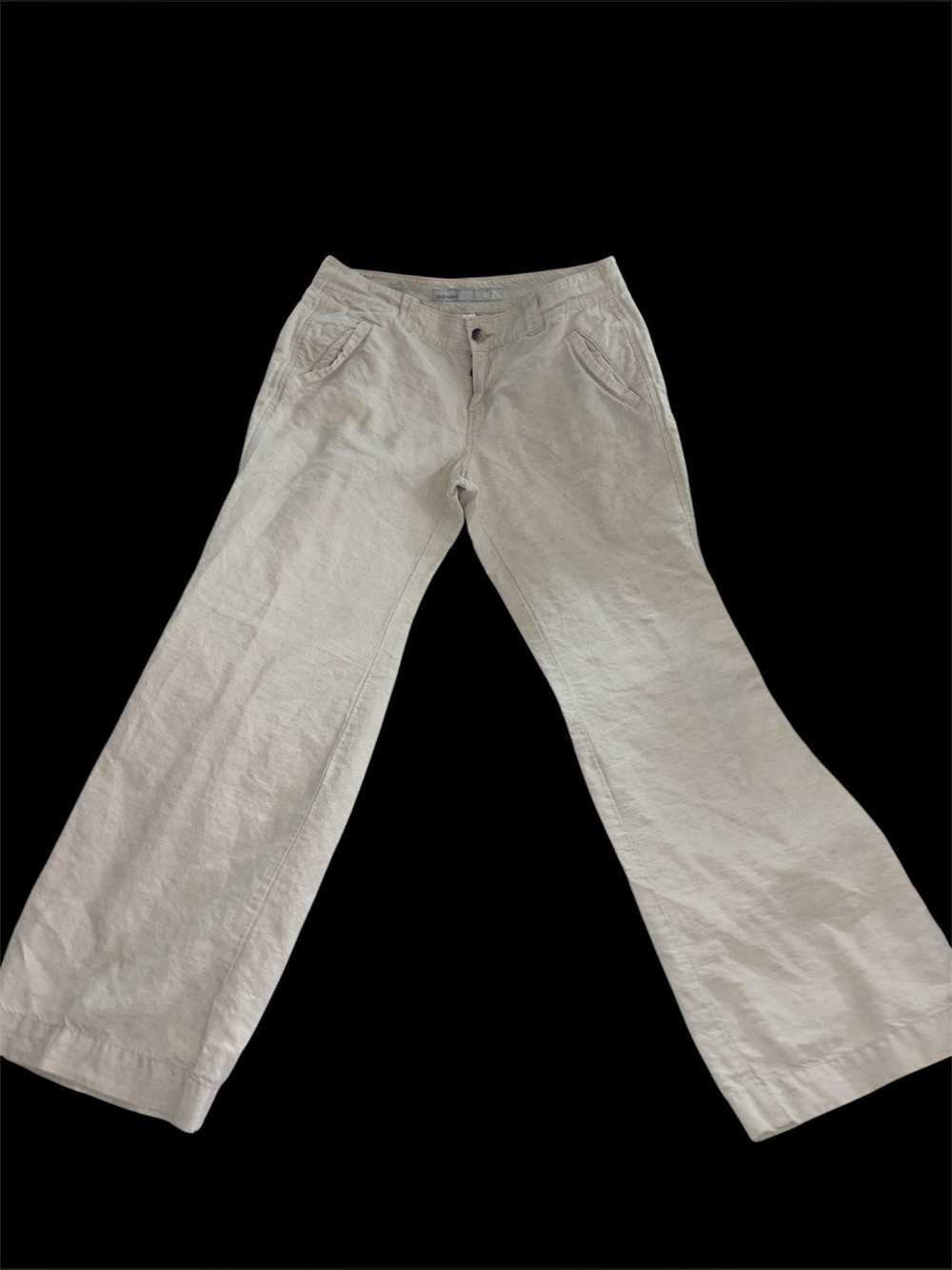 Vintage Old Navy Low Rise Wide Leg Linen Pants tan khaki Y2K 2003 womens 6 EUC